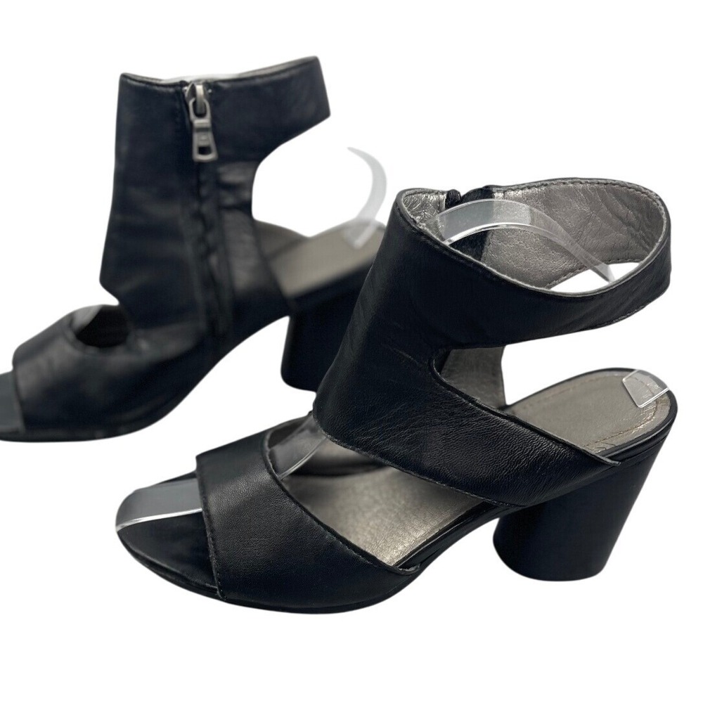 Latigo Black Leather Block Heel Sandals Buckle Ankle Strap Classic 3.25"  summer